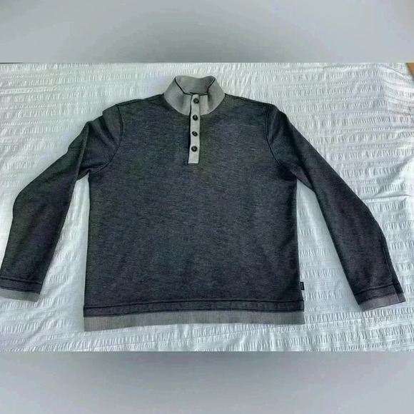 Hugo Boss Mens 1/4 Button  Mock Pullover Sweater Regular Fit XL dark&light gray - Picture 1 of 7